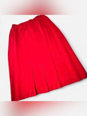 Vintage EMO Brand Red Pleated, Lined A-Line Wool Blend Women's Skirt, Size 14